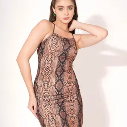 clobug Ethnic Motifs Print Halter Neck Crepe Bodycon Mini Dress-image-14