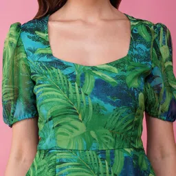 HERE&NOW Tropical Print Puff Sleeve Chiffon Fit & Flare Mini Dress image 3