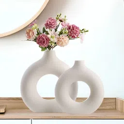 THE SACRED GIFTS White 2 Pieces Donut-Shaped Ceramic Flower Vases-image-69