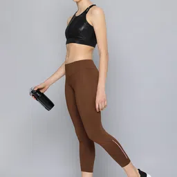 hrx by hrithik roshan Solid Women Brown Tights image 5