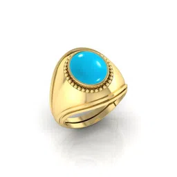 todani jems 14.25 Ratti Turquoise Stone Original Certified Firoja Gemstone Gold Plated | Adjustable Ring image 1