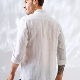 Indiqlo Pinstripes Striped Spread Collar Long Sleeves Linen Shirt image 2