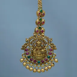 Diksha collection Brass-Plated Stone-Studded & Beaded Maang Tikka image 2