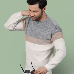 Jinfo Men Colourblocked Round Neck Woollen Pullover-picture-24