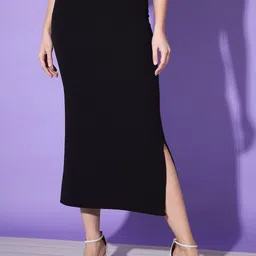 DIMPY GARMENTS Women Side Slits Straight Midi Skirt-picture-36