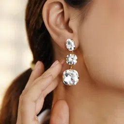 Rubans 18K Gold Plated Artificial Stones Studded Circular Drop Earrings image 4