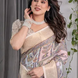 ALMAARI FASHION Ethnic Motifs Pure Cotton Kanjeevaram Saree With Unstitched Blouse Piece image 5