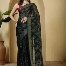 Meena Bazaar Bandhani Printed Zari Saree-image-5