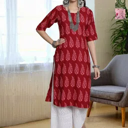 HERE&NOW Women Pack of 3 Ethnic Motifs Printed Round Neck Crepe Straight Kurta-picture-19