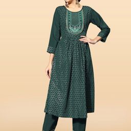 Anouk Rustic Women Floral Printed Embroidered Kurta with Trousers Set-picture-10