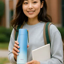 iSWEVEN Blue Stainless Steel BPA Free Double Wall Vacuum Thermos Flask Water Bottle-500 ml-image-9