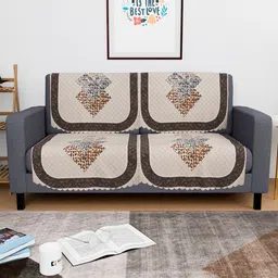 Kuber Industries Cream-Coloured 6 Pieces Printed 2 Seater Sofa Cover image 1