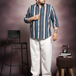 Instafab Plus Men Multi Striped Spread Collar Cotton Casual Shirt-picture-32