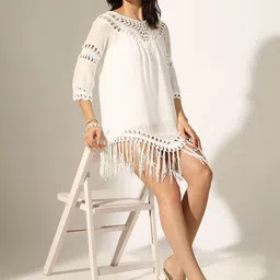 SHOWOFFFF Fringed Kaftan Mini Dress image 5