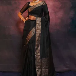 Tekson Ethnic Motifs Woven Design Zari Saree with Unstitched Blouse image 3