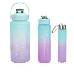 Mebo Green & Purple Set of 3 Plastic Solid Water Bottle image 2