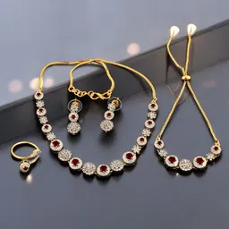 LUCKY JEWELLERY 18K Gold-Plated AD Stone-Studded Jewellery Set-image-39
