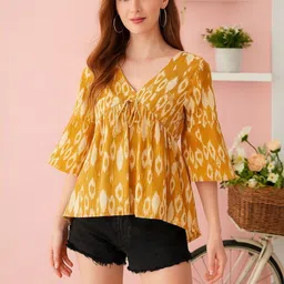 HERE&NOW Ikat Printed High Low Cotton Peplum Top-picture-22