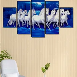 SAF Blue & White 5 Piece Animal Printed Wooden Wall Art-picture-14