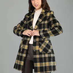 honnete 100 % Polyester Checkered Coat For Women-picture-13