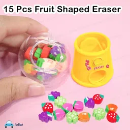 funblast Machine Eraser Set – 15 Pcs Fruit Shaped Eraser Dispenser Toy, Mini Kawaii Erase Non-Toxic Eraser image 4