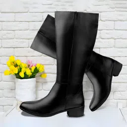 bxxy Women's Black Knee Length Boot And Outdoor Party Wear Long Boot With Block Heel Slip On For Women-picture-20