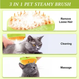 grella Cat Steam Brush - 3 In1 Steam Cat Brush - Steame Brush for Cat -Cat Hair Brush Basic Comb forDog & Cat image 5