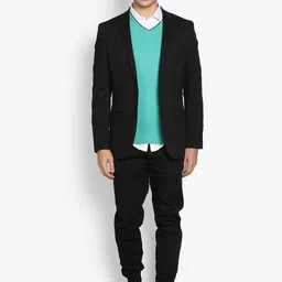 black coffee Men Solid Single Breasted Formal Blazer image 2