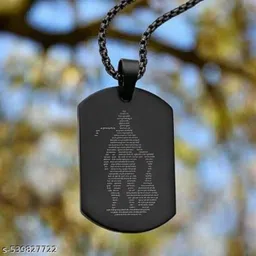 brightframe Hanuman Chalisa Pendant Locket for Men - Stylish and Spiritual Jewelry-04 Black Silver Plated Stainless Steel Necklace-picture-10