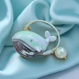 meraki ind White Crystal Iridescent Whale Keychain Pearl Charm, cute& stylish for couples Key Chain-picture-24