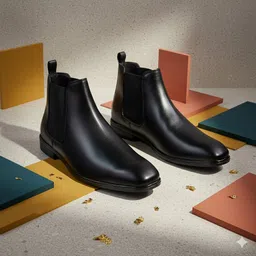 posewalk Stylish Black Synthetic Leather Chelsea Boots For Men Slip on Formal Boots Boots For Men image 1