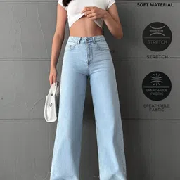 n j fashions Women Relaxed Fit High Rise Light Blue Jeans image 5