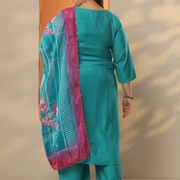 extra love by libas Women Silk Blend Kurta Pant Dupatta Set image 2