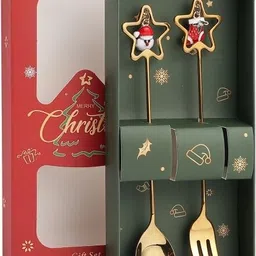 kidszeenie Christmas Edition Stainless Steel Spoon & Fork|Tableware for Soup, Dessert Stainless Steel Cutlery Set-picture-12