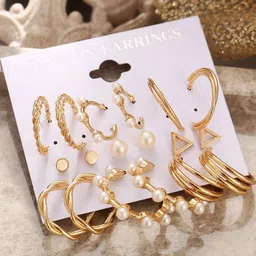 DressBerry Gold-Plated Alloy Pearls Half Hoop Earrings-picture-27