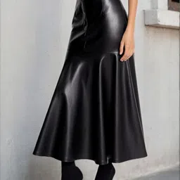 LULU & SKY Women Solid High Rise Flared Maxi Skirts image 3