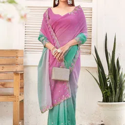 Zeenat Duniya Embellished Embroidered Pure Chiffon Saree-picture-32