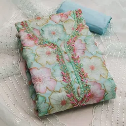 HERE&NOW Embellished Organza Unstitched Dress Material-picture-28