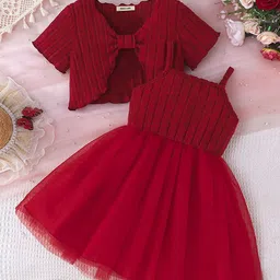 INCLUD Girls Solid Shoulder Straps Above Knee Fit & Flare Dress-picture-18