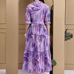 PTVIZE Floral Print Puff Sleeve Crepe A-Line Midi Dress image 2