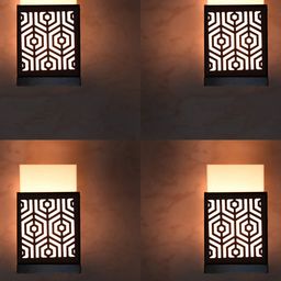 Gojeeva Black 4 Pieces Wooden Square Shaped Wall Lamps-picture-6