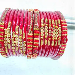 SAVORADE Set Of 16 Red Glass Bangle-picture-14