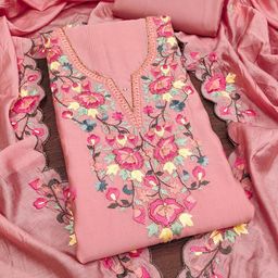 SHADOW & SAINING Embroidered Pure Silk Semi-Stitched Dress Material-picture-0