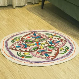 Swadeh White Ethnic Motifs Handmade Woollen Carpet image 1
