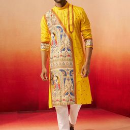 VASTRAMAY Men Printed Angrakha Thread Work Pure Cotton Kurta with Pyjamas-picture-12