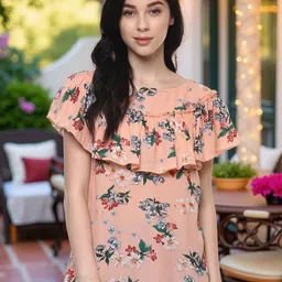 Pannkh Women Floral Print Flutter Sleeve Ruffles Top-image-46