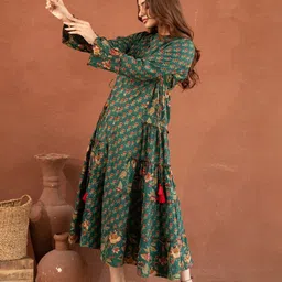 COTTONS DAILY Floral Printed A-Line Dress image 2