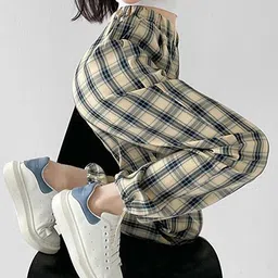 LULU & SKY Women Checked Straight Fit High-Rise Slip On Trousers image 4