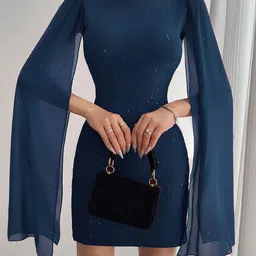 StyleCast Women Blue Embellished Kimono Sleeve Bodycon Mini Dress-image-30