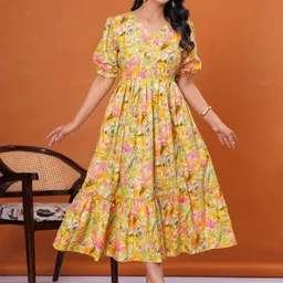 DECORIS Adults-Women Yellow Cotton Dresses-picture-37